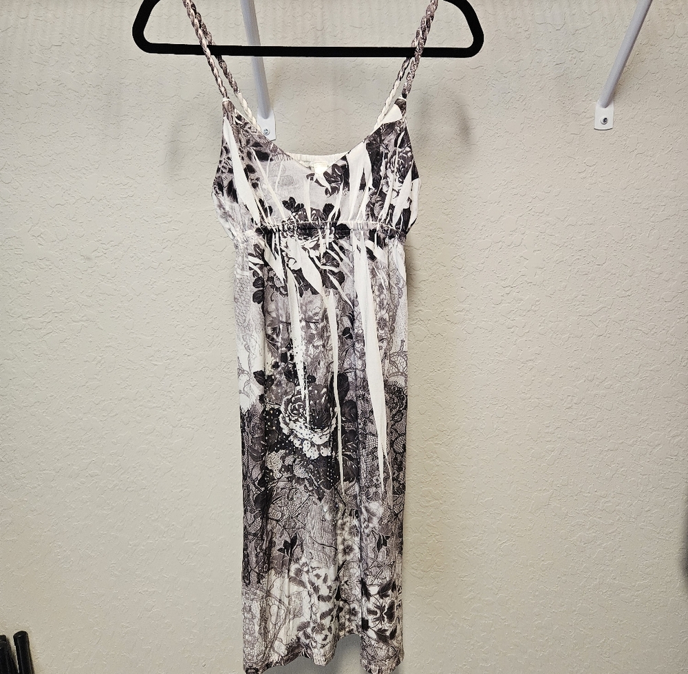 Beautiful Womens Mid Length Silky Satin Feel Jeweled Dress With Roped Straps